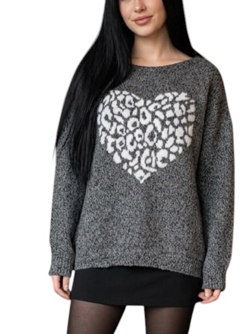 Whimsigoth Express Wool Mohair  Leopard Print Heart Pullover Sweater Women’s S